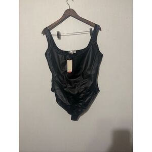 Brand New Popilush Women's Size 3XL XXXL Black Faux Leather One Piece Bodysuit